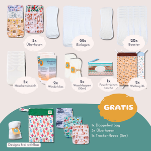 One-Size Cloth Diaper Complete Set with Double Leg Gussets