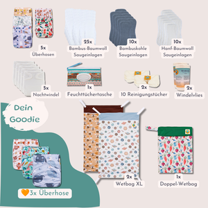 One-Size Cloth Diaper Complete Set with Double Leg Gussets