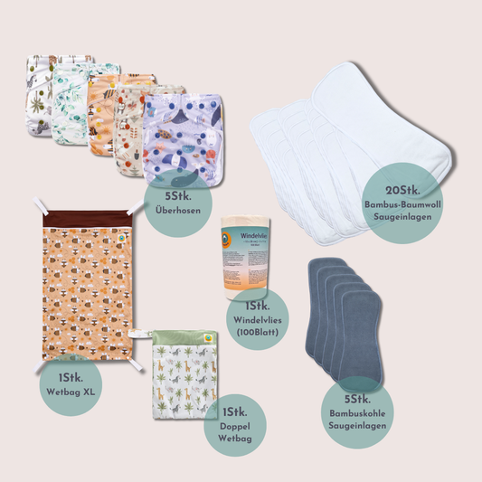 Startpaket Stoffwindeln mit einfachen Beinbündchen One-Size