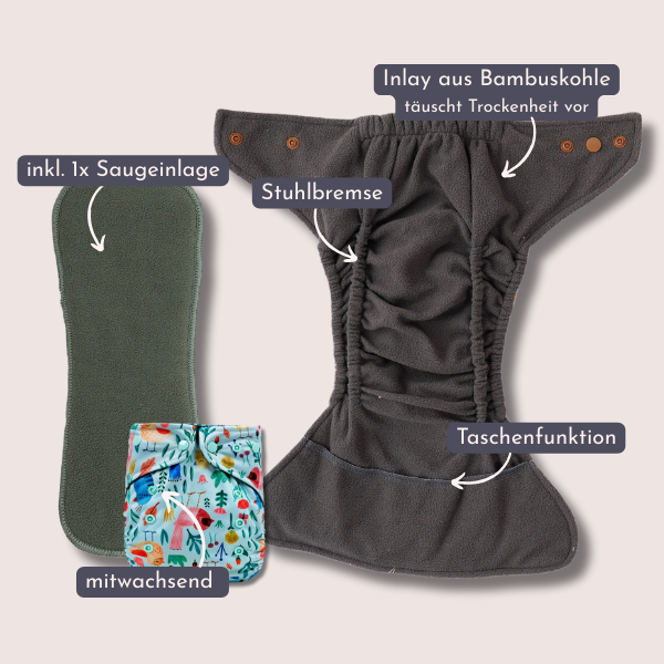 Pocketwindel Bambuskohle inkl. Saugeinlage One-Size