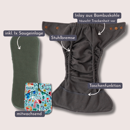 Pocketwindel Bambuskohle inkl. Saugeinlage One-Size