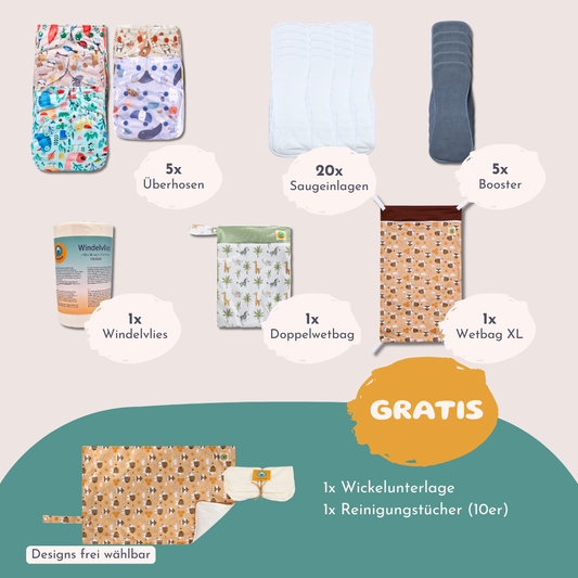 One-Size Cloth Diaper Starter Pack with Double Leg Gussets