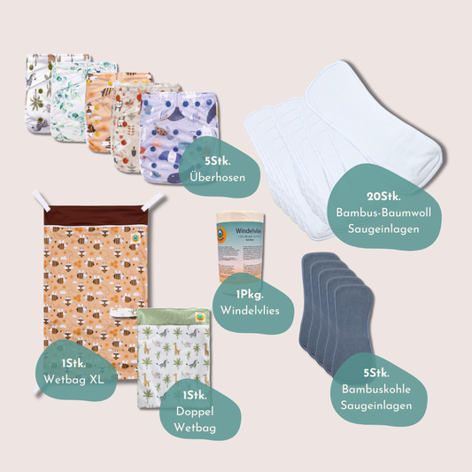 Startpaket Stoffwindeln mit einfachen Beinbündchen One-Size