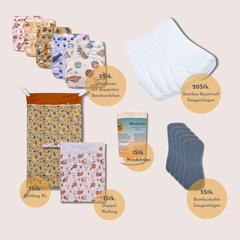 Startpaket Stoffwindeln One-Size m. doppelten Beinbündchen