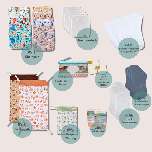 Komplettwickelset Stoffwindeln One-Size mit einfachen Beinbündchen
